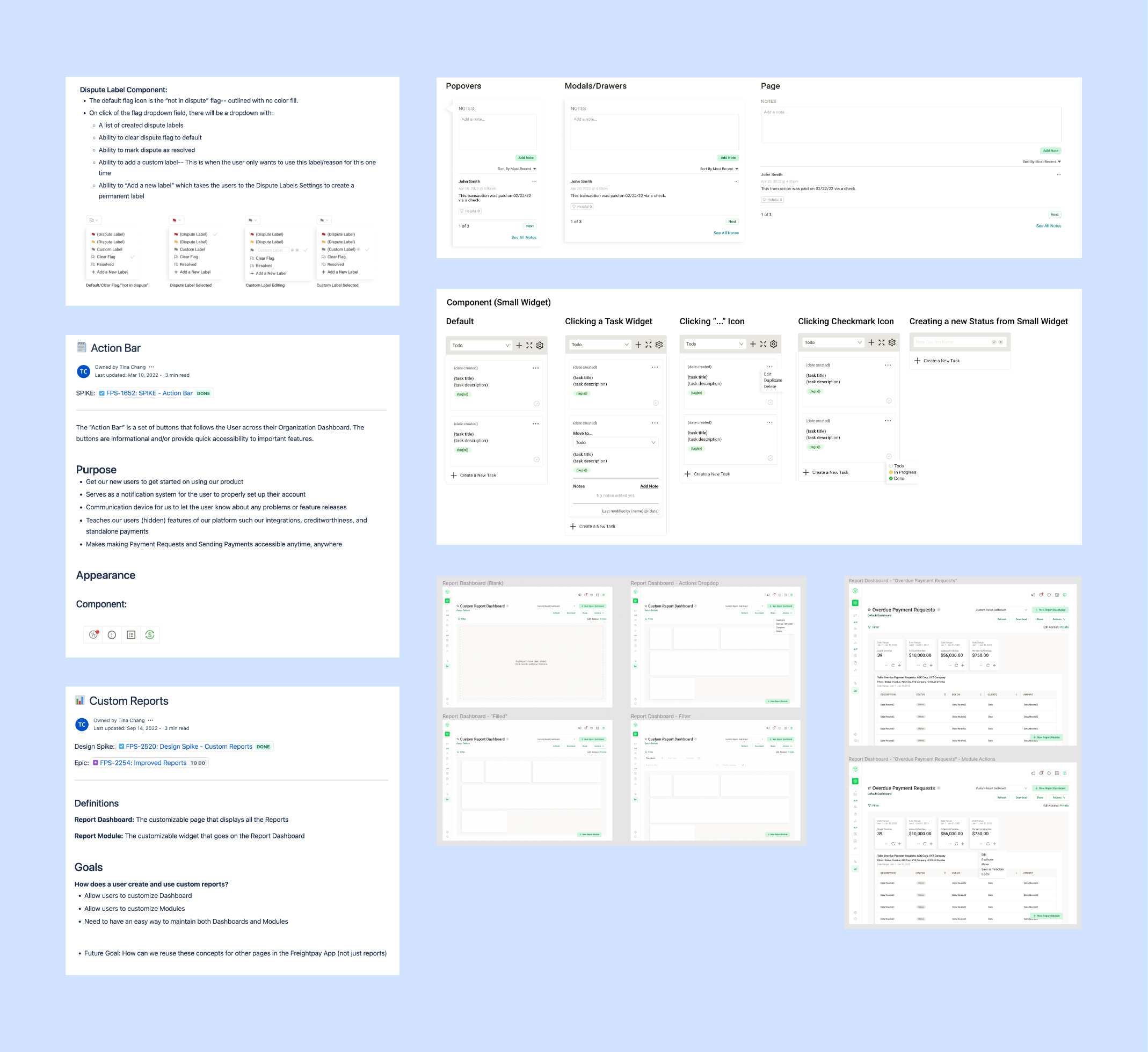 Design Spikes: Documentation, Research, and exploration of early design mocks