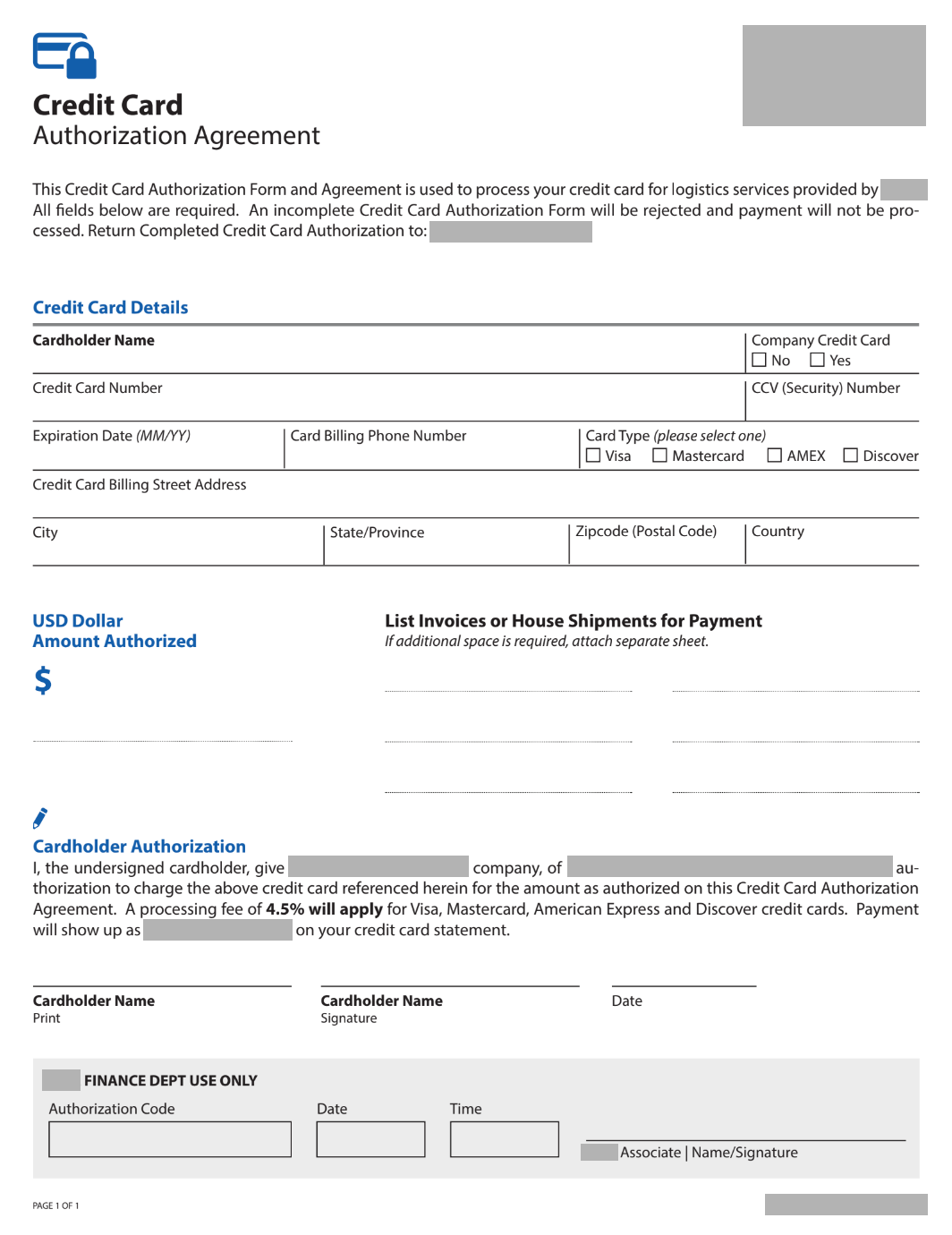 An example of a paper form used to collect credit card
                payments