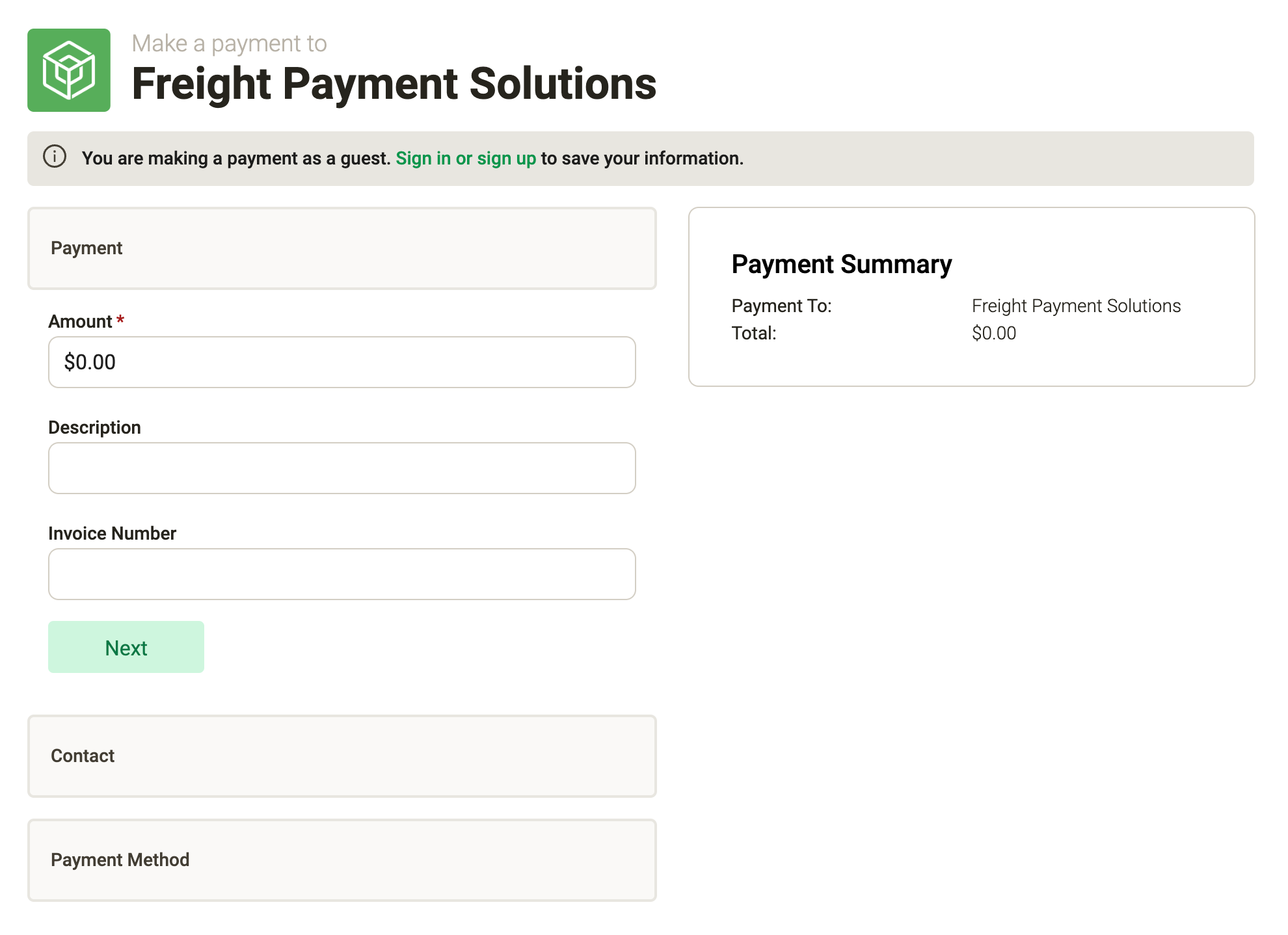 The Payment Form with Guest Payment