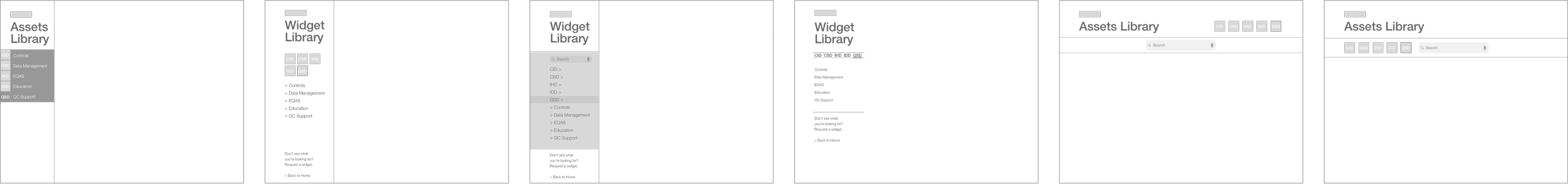 Widget search & categorization wireframes